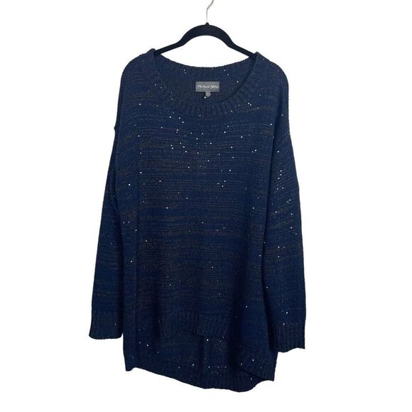 NWT Michael Stars Navy Boat Hi Low Women's Size XS Long‎ Sleeve Sequin Sweater - Picture 1 of 9
